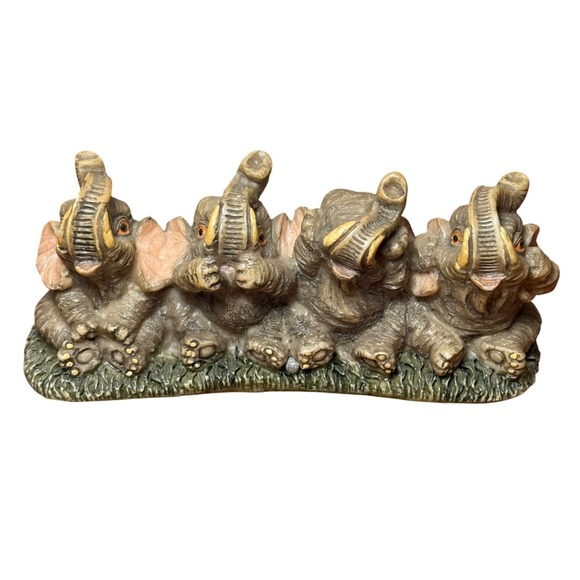 Resin Elephant Figurine See Hear Speak No Evil 4 Elephants Collectible - Picture 1 of 10